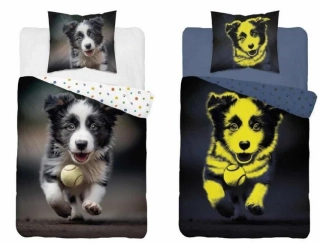 Bavlněné povlečení 3D Štěně Border Kolie. 140x200 cm a 70x80 cm 