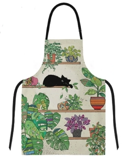 Kuchyňská dámská zástěra BUG ART Kočka mezi květináči