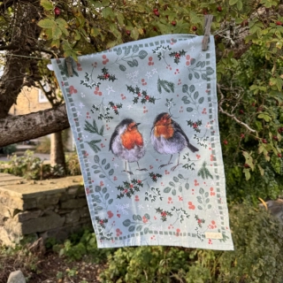 Kuchyňská vánoční utěrka Christmas Robins, Alex Clark