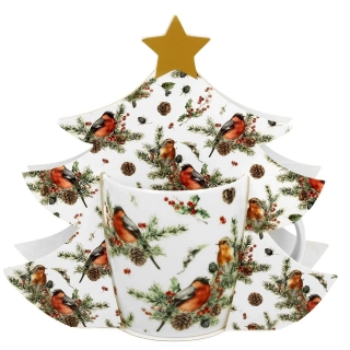 Porcelánový vánoční hrnek Ptáčci a Cesmína 400 ml