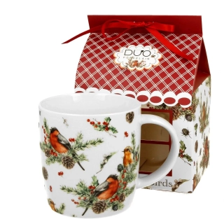 Porcelánový vánoční hrnek Ptáčci a Cesmína 400 ml