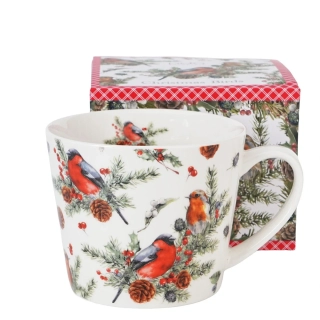 Porcelánový vánoční hrnek Ptáčci a Cesmína 600 ml