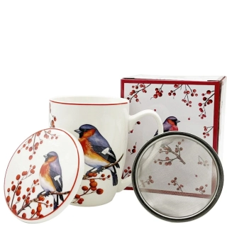 Porcelánový vánoční hrnek byliňák, Červenka a Cesmína 350 ml