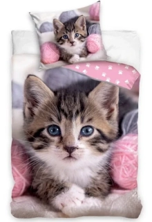 Bavlněné povlečení 3D  Kotě Modroočko a Klubíčka